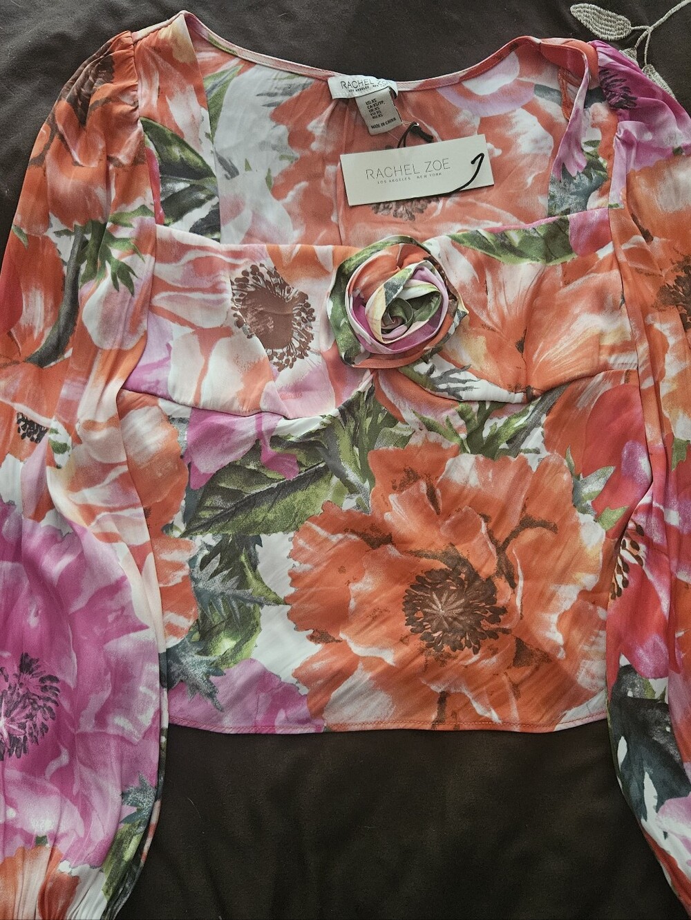 Rachel Zoe Floral Silk Blouse in Coral & Pink